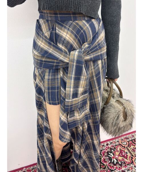 EVRIS スリーブデザインチェックアシンメトリースカート　トップス　上下セット EVRIS（エヴリス） スカート スリーブデザインチェックアシンメトリー