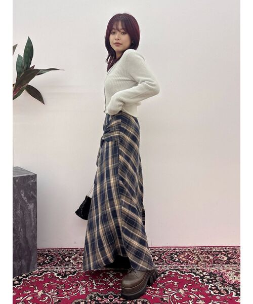 EVRIS スリーブデザインチェックアシンメトリースカート　トップス　上下セット セール】スリーブデザインチェックアシンメトリースカート（スカート