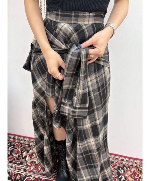 EVRIS スリーブデザインチェックアシンメトリースカート　トップス　上下セット スリーブデザインチェックアシンメトリースカート（スカート）｜EVRIS