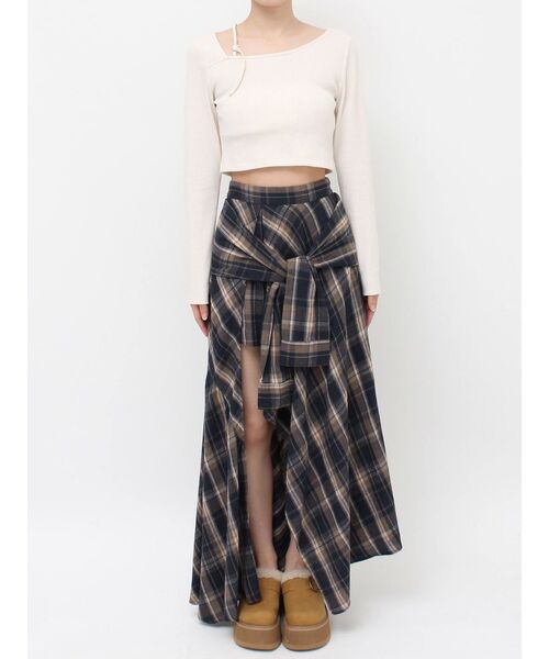 スリーブデザインチェックアシンメトリースカート（スカート）｜EVRIS