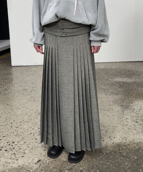 OPEN Yy(オープンワイワイ)の「【Geek Office / ギークオフィス】OPEN YY Woven DOUBLE BELTED MAXI SKIRT(スカート・レディース・チャコールグレー・SMALL)」の1枚目の写真