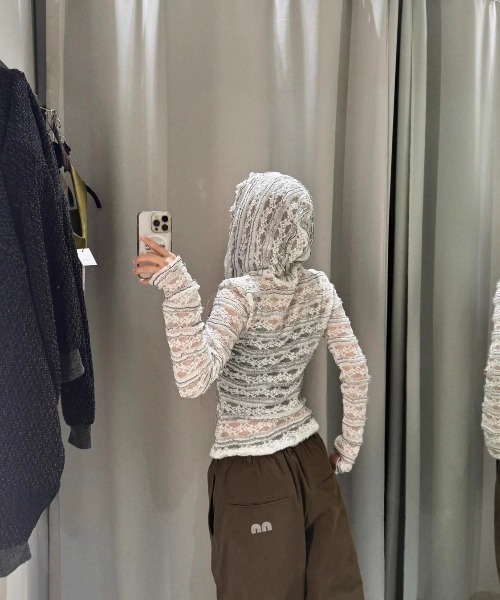 almo（アルモ）の「【LAMPOON】ボーダーレースジップパーカー（パーカー・レディース・ホワイト・SMALL/MEDIUM/LARGE）」の11枚目の写真