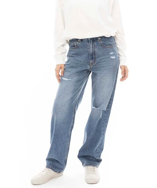BILLABONG（ビラボン）の「【BILLABONG/ビラボン】24AW DENIM BASIC STRAIGHT/ダメージ加工デニムパンツ（デニムパンツ・レディース・インディゴブルー・SMALL/LARGE/MEDIUM）」の4枚目の写真