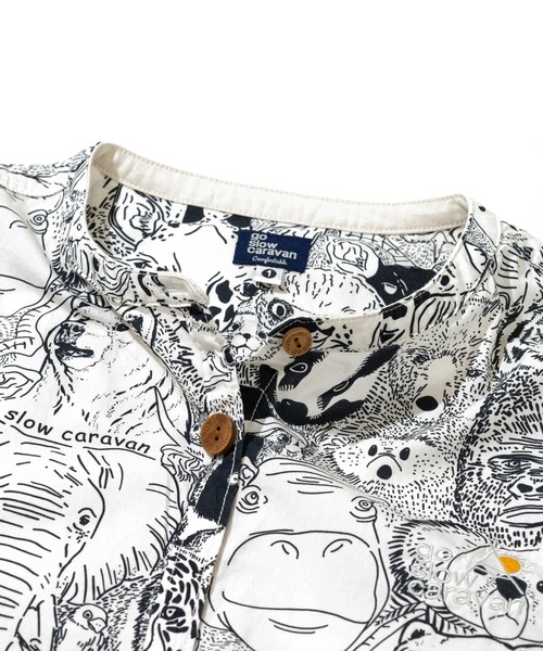 go slow caravan(ゴースローキャラバン)の「アニマル/ワッペン ノーカラーシャツワンピース W(シャツワンピース・レディース・ナチュラル/ダークグリーン・FREE)」の3枚目の写真