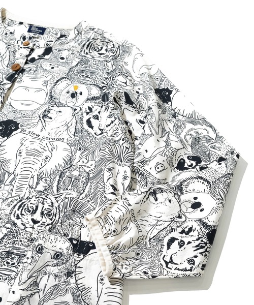 go slow caravan(ゴースローキャラバン)の「アニマル/ワッペン ノーカラーシャツワンピース W(シャツワンピース・レディース・ナチュラル/ダークグリーン・FREE)」の6枚目の写真