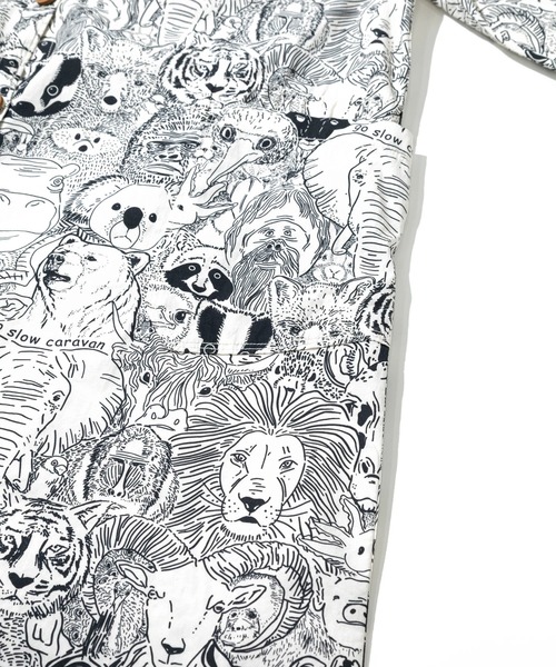 go slow caravan(ゴースローキャラバン)の「アニマル/ワッペン ノーカラーシャツワンピース W(シャツワンピース・レディース・ナチュラル/ダークグリーン・FREE)」の7枚目の写真