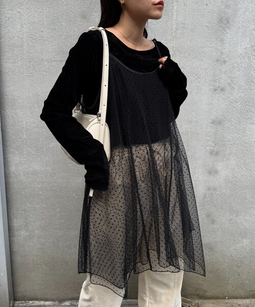 CIAOPANIC TYPY（チャオパニックティピー）の「■ドットチュールキャミチュニックワンピ（キャミソール・レディース・ブラック/ホワイト/ブラウン・ONE SIZE）」の3枚目の写真