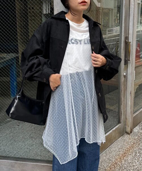 CIAOPANIC TYPY（チャオパニックティピー）の「■ドットチュールキャミチュニックワンピ（キャミソール・レディース・ブラック/ホワイト/ブラウン・ONE SIZE）」の4枚目の写真