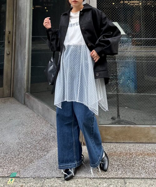 CIAOPANIC TYPY（チャオパニックティピー）の「■ドットチュールキャミチュニックワンピ（キャミソール・レディース・ブラック/ホワイト/ブラウン・ONE SIZE）」の19枚目の写真