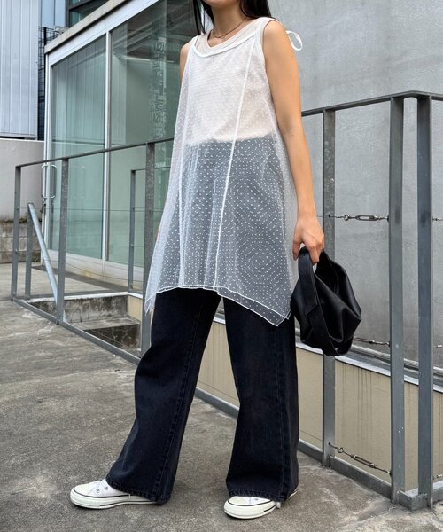 CIAOPANIC TYPY（チャオパニックティピー）の「■ドットチュールキャミチュニックワンピ（キャミソール・レディース・ブラック/ホワイト/ブラウン・ONE SIZE）」の12枚目の写真