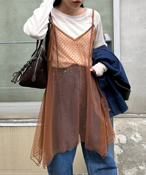 CIAOPANIC TYPY（チャオパニックティピー）の「■ドットチュールキャミチュニックワンピ（キャミソール・レディース・ブラック/ホワイト/ブラウン・ONE SIZE）」の15枚目の写真