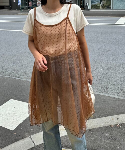 CIAOPANIC TYPY（チャオパニックティピー）の「■ドットチュールキャミチュニックワンピ（キャミソール・レディース・ブラック/ホワイト/ブラウン・ONE SIZE）」の20枚目の写真