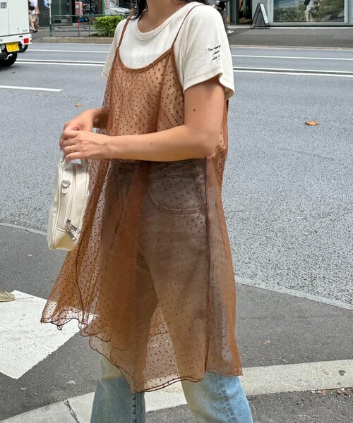 CIAOPANIC TYPY（チャオパニックティピー）の「■ドットチュールキャミチュニックワンピ（キャミソール・レディース・ブラック/ホワイト/ブラウン・ONE SIZE）」の5枚目の写真