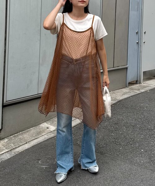 CIAOPANIC TYPY（チャオパニックティピー）の「■ドットチュールキャミチュニックワンピ（キャミソール・レディース・ブラック/ホワイト/ブラウン・ONE SIZE）」の9枚目の写真