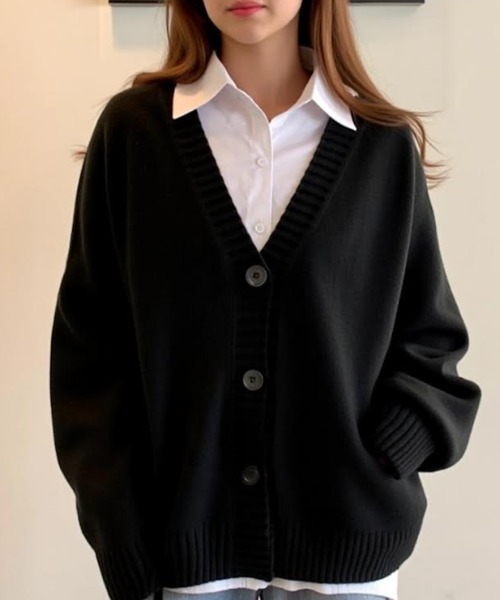 cammie(キャミー)の「ロールアップスリーブオーバーサイズカーディガン(カーディガン/ボレロ・レディース・ベージュ/ブラック/オフホワイト・F)」の12枚目の写真