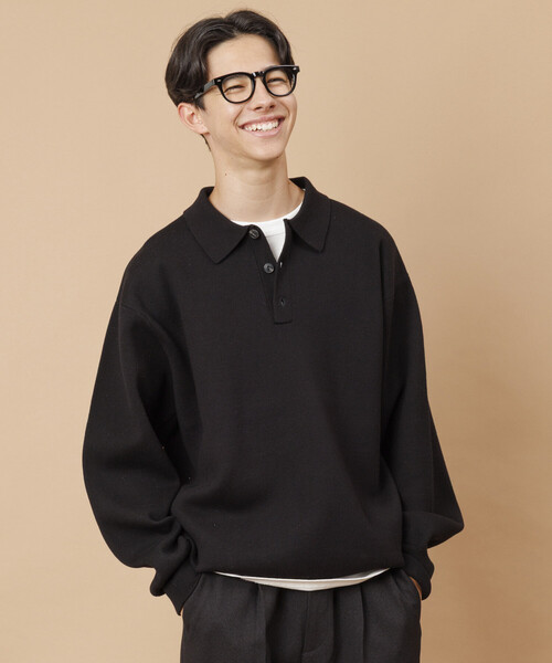 FREAK'S STORE(フリークスストア)の「ウォッシャブル スウェットライク ポロカラーニット/静電気ケア(ニット/セーター・メンズ・レッド/ブルーグリーン/ブラック/チャコールグレー/オフホワイト/ブラウン・LARGE/MEDIUM)」の3枚目の写真