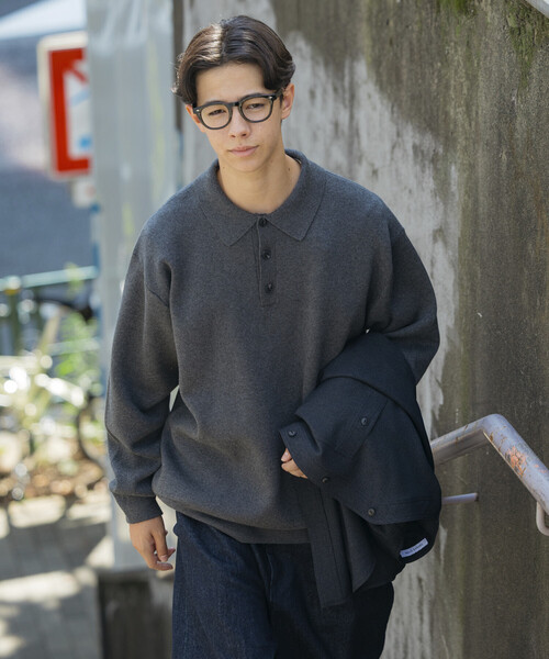 ウォッシャブル スウェットライク ポロカラーニット/静電気ケア