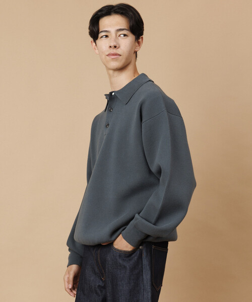 ウォッシャブル スウェットライク ポロカラーニット/静電気ケア