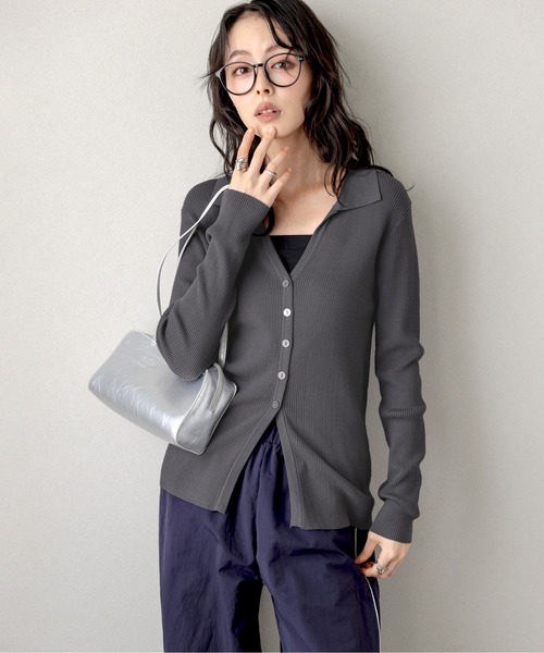 AMELY(エミリー)の「スキッパーデザインリブニットカーディガン(カーディガン/ボレロ・レディース・グレー/ブラック/モカ/ホワイト・フリー)」の1枚目の写真