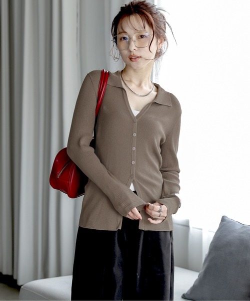 AMELY(エミリー)の「スキッパーデザインリブニットカーディガン(カーディガン/ボレロ・レディース・グレー/ブラック/モカ/ホワイト・フリー)」の4枚目の写真