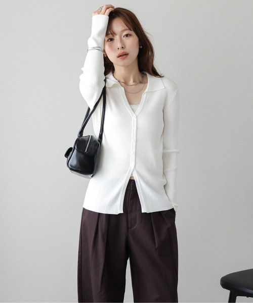 AMELY(エミリー)の「スキッパーデザインリブニットカーディガン(カーディガン/ボレロ・レディース・グレー/ブラック/モカ/ホワイト・フリー)」の6枚目の写真