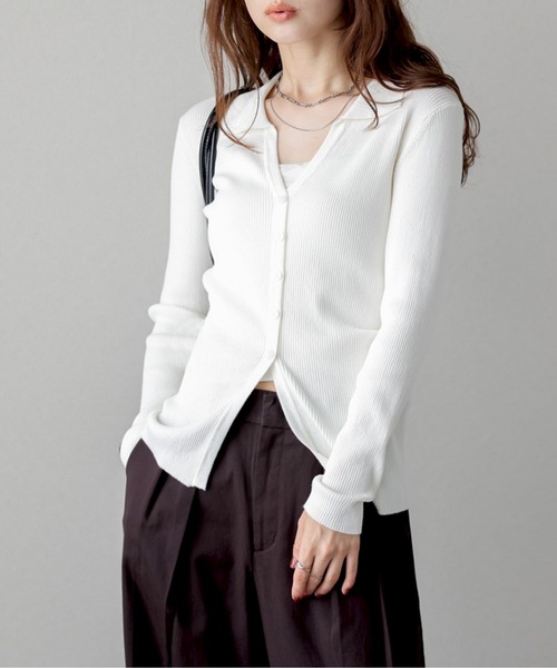 AMELY(エミリー)の「スキッパーデザインリブニットカーディガン(カーディガン/ボレロ・レディース・グレー/ブラック/モカ/ホワイト・フリー)」の7枚目の写真