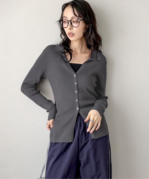 AMELY(エミリー)の「スキッパーデザインリブニットカーディガン(カーディガン/ボレロ・レディース・グレー/ブラック/モカ/ホワイト・フリー)」の13枚目の写真