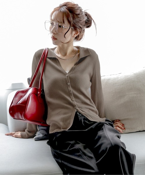 AMELY(エミリー)の「スキッパーデザインリブニットカーディガン(カーディガン/ボレロ・レディース・グレー/ブラック/モカ/ホワイト・フリー)」の17枚目の写真