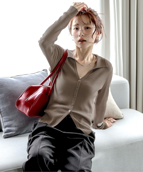 AMELY(エミリー)の「スキッパーデザインリブニットカーディガン(カーディガン/ボレロ・レディース・グレー/ブラック/モカ/ホワイト・フリー)」の18枚目の写真
