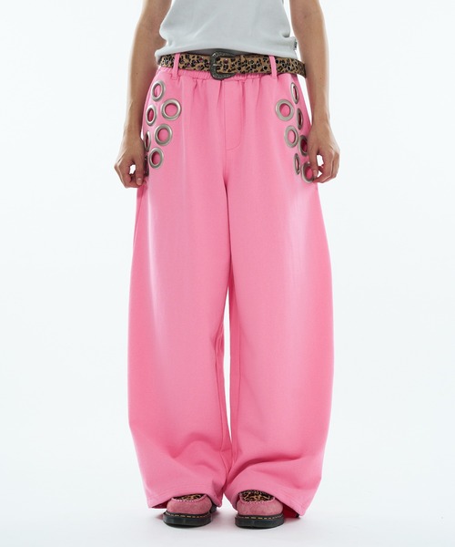 WISH FOR EVER(ウィッシュフォーエバー)の「EYELET DESIGN SWEAT PANTS / アイレットデザインスウェットパンツ(スウェットパンツ・メンズ・ピンク/グレー/ブラック・SMALL/LARGE/MEDIUM)」の3枚目の写真