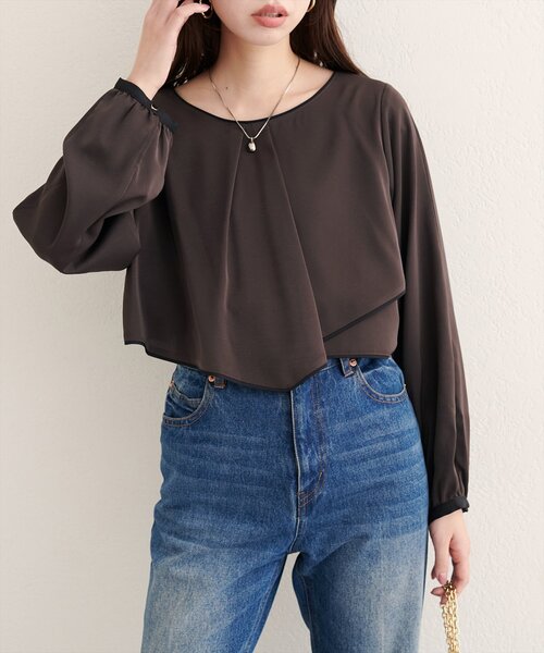 natural couture（ナチュラルクチュール）の「アシメパイピングボウブラウス（シャツ/ブラウス・レディース・ブラウン/ネイビー/グレイッシュベージュ/アイボリー・FREE）」の3枚目の写真