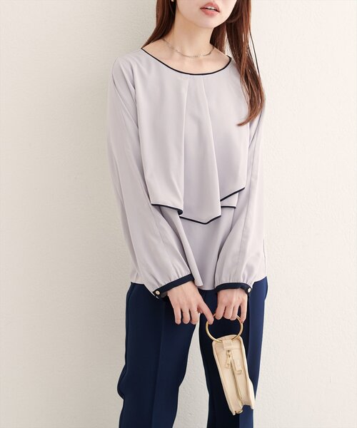 natural couture（ナチュラルクチュール）の「アシメパイピングボウブラウス（シャツ/ブラウス・レディース・ブラウン/ネイビー/グレイッシュベージュ/アイボリー・FREE）」の2枚目の写真