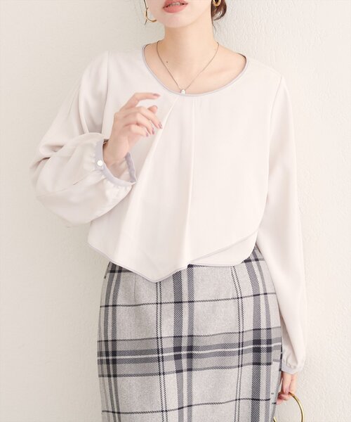 natural couture（ナチュラルクチュール）の「アシメパイピングボウブラウス（シャツ/ブラウス・レディース・ブラウン/ネイビー/グレイッシュベージュ/アイボリー・FREE）」の6枚目の写真