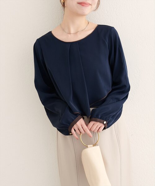 natural couture（ナチュラルクチュール）の「アシメパイピングボウブラウス（シャツ/ブラウス・レディース・ブラウン/ネイビー/グレイッシュベージュ/アイボリー・FREE）」の18枚目の写真