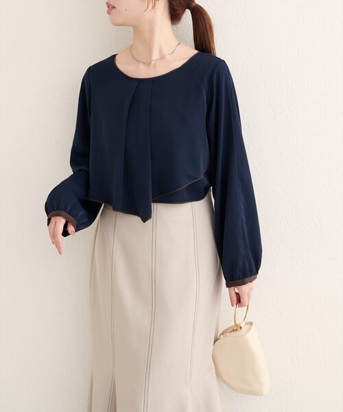 natural couture（ナチュラルクチュール）の「アシメパイピングボウブラウス（シャツ/ブラウス・レディース・ブラウン/ネイビー/グレイッシュベージュ/アイボリー・FREE）」の22枚目の写真
