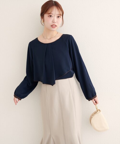 natural couture（ナチュラルクチュール）の「アシメパイピングボウブラウス（シャツ/ブラウス・レディース・ブラウン/ネイビー/グレイッシュベージュ/アイボリー・FREE）」の17枚目の写真