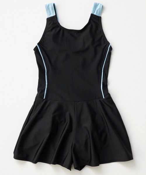 OP/RUSTY（オーピー/ラスティー）の「【ノーブランド】スクール水着 キッズ キュロットワンピース水着 Aラインワンピース スイミング  日焼け対策 UVカット ストレッチ素材（水着・キッズ・ネイビー/サックスブルー/ネイビー×ホワイト/ブラック×パープル・130/140/150/160/170）」の3枚目の写真