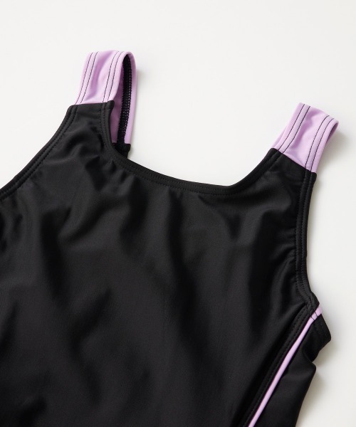 OP/RUSTY（オーピー/ラスティー）の「【ノーブランド】スクール水着 キッズ キュロットワンピース水着 Aラインワンピース スイミング  日焼け対策 UVカット ストレッチ素材（水着・キッズ・ネイビー/サックスブルー/ネイビー×ホワイト/ブラック×パープル・130/140/150/160/170）」の6枚目の写真