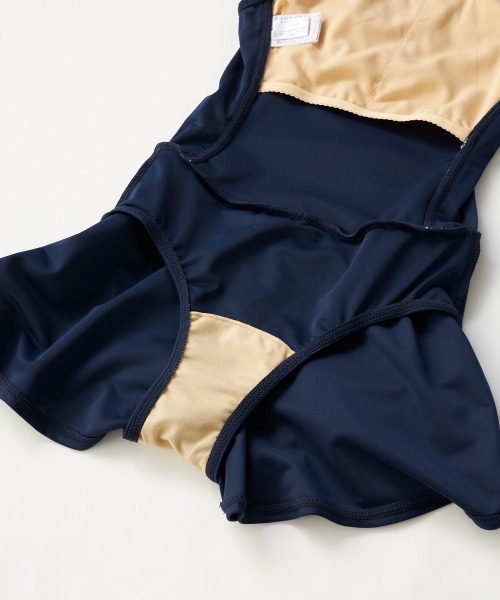 OP/RUSTY（オーピー/ラスティー）の「【ノーブランド】スクール水着 キッズ キュロットワンピース水着 Aラインワンピース スイミング  日焼け対策 UVカット ストレッチ素材（水着・キッズ・ネイビー/サックスブルー/ネイビー×ホワイト/ブラック×パープル・130/140/150/160/170）」の15枚目の写真