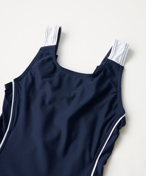 OP/RUSTY（オーピー/ラスティー）の「【ノーブランド】スクール水着 キッズ キュロットワンピース水着 Aラインワンピース スイミング  日焼け対策 UVカット ストレッチ素材（水着・キッズ・ネイビー/サックスブルー/ネイビー×ホワイト/ブラック×パープル・130/140/150/160/170）」の16枚目の写真