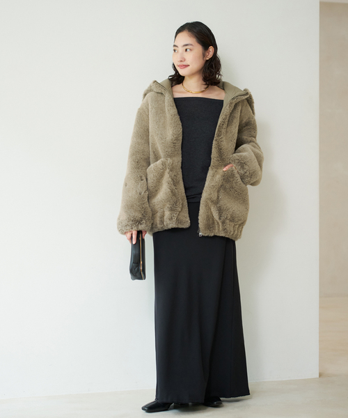 plage（プラージュ）の「Vegancode / ヴィ―ガンコード FAUX FUR ブルゾン（その他アウター・レディース・カーキ/アイボリー・FREE）」の6枚目の写真