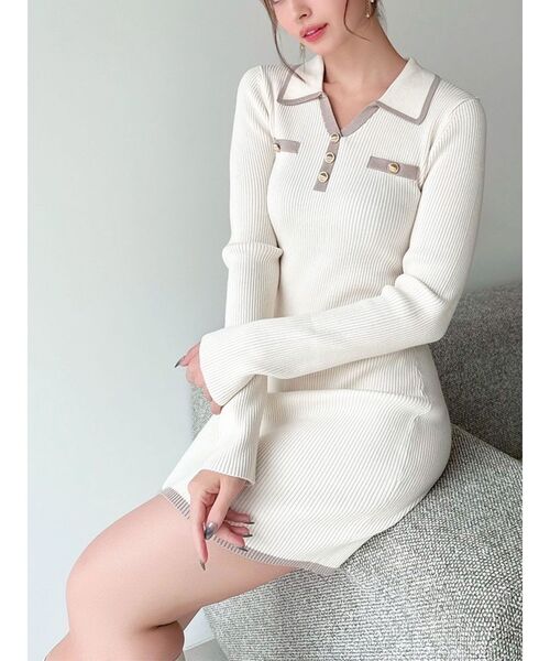 バイカラーニットポロワンピース（ワンピース）｜RESEXXY