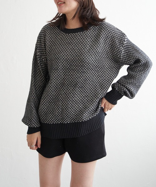 VENCEEXCHANGE(ヴァンスエクスチェンジ)の「バーズアイクルーネックニットプル(ニット/セーター・レディース・ブラック/ライトブルー/オリーブ・S/L/M)」の1枚目の写真