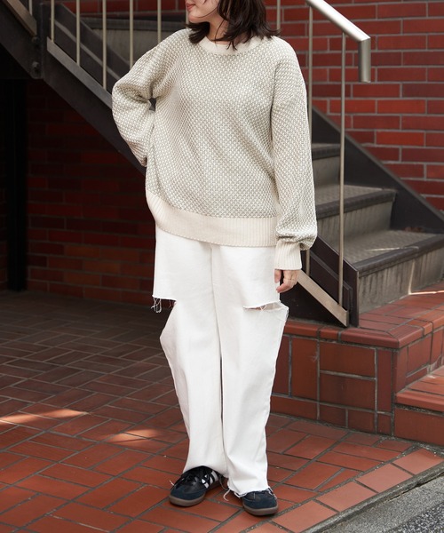 VENCEEXCHANGE(ヴァンスエクスチェンジ)の「バーズアイクルーネックニットプル(ニット/セーター・レディース・ブラック/ライトブルー/オリーブ・S/L/M)」の12枚目の写真