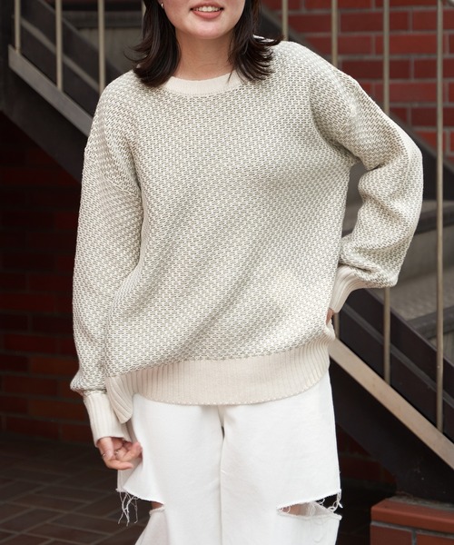 VENCEEXCHANGE(ヴァンスエクスチェンジ)の「バーズアイクルーネックニットプル(ニット/セーター・レディース・ブラック/ライトブルー/オリーブ・S/L/M)」の8枚目の写真