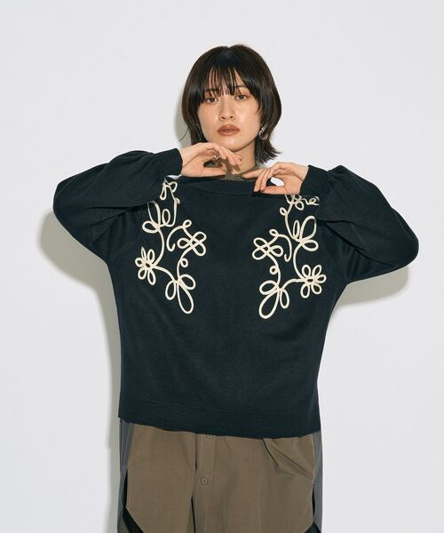 Editt by YECCA VECCA（エディットバイイェッカヴェッカ）の「【archive】コード刺繍ニット（ニット/セーター・レディース・アイボリー/ブラック・FREE）」の3枚目の写真