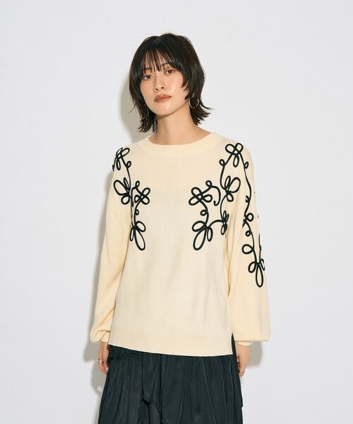 Editt by YECCA VECCA（エディットバイイェッカヴェッカ）の「【archive】コード刺繍ニット（ニット/セーター・レディース・アイボリー/ブラック・FREE）」の6枚目の写真