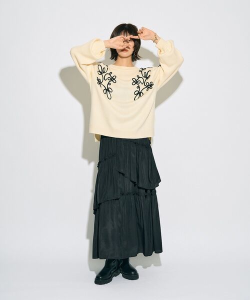 Editt by YECCA VECCA（エディットバイイェッカヴェッカ）の「【archive】コード刺繍ニット（ニット/セーター・レディース・アイボリー/ブラック・FREE）」の11枚目の写真