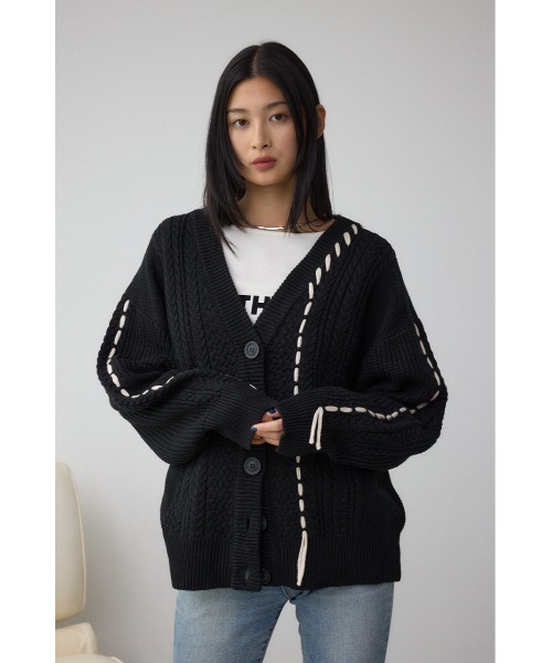 AZUL by moussy(アズールバイマウジー)の「ステッチデザインカーディガン(カーディガン/ボレロ・レディース・アイボリー/ブラック/ブラウン・FREE)」の14枚目の写真