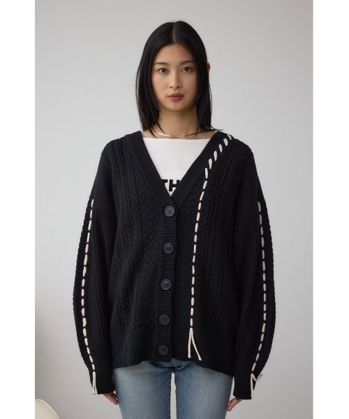 AZUL by moussy(アズールバイマウジー)の「ステッチデザインカーディガン(カーディガン/ボレロ・レディース・アイボリー/ブラック/ブラウン・FREE)」の16枚目の写真